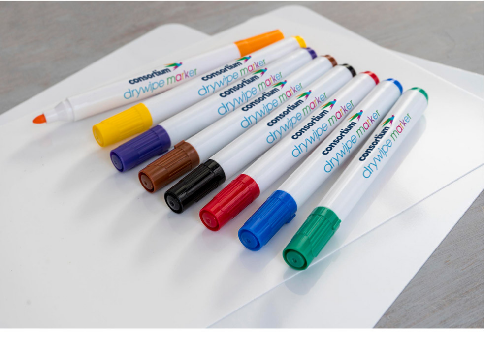 Consortium Drywipe Markers Pack of 50 Assorted Colours